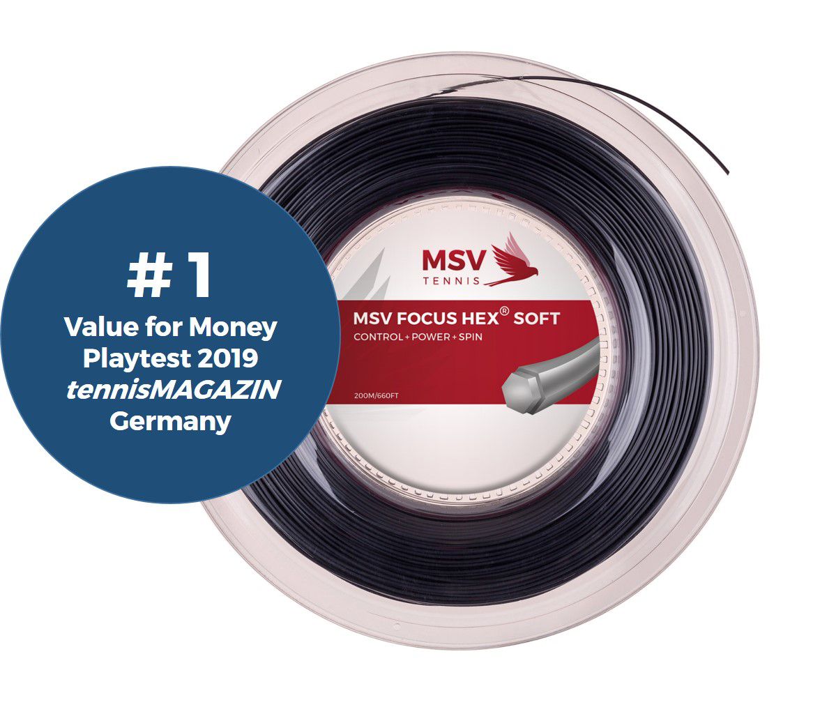 Mauve MSV Focus-Hex Plus 25 schwarz Tennissaite 0,61€/lfd.m SUPER TOUCH: 12m 